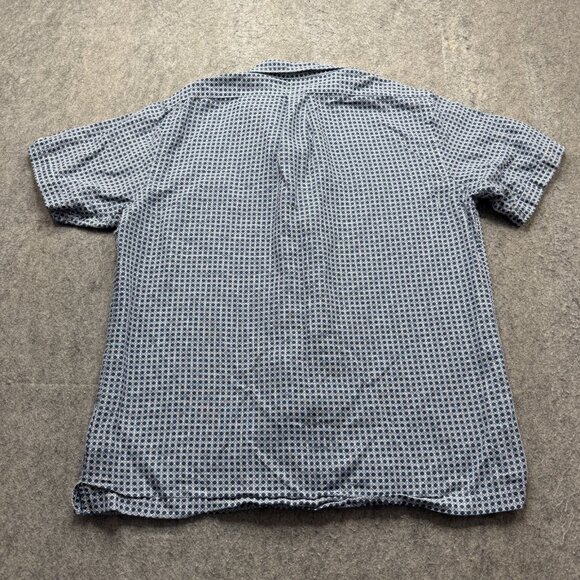 Brooks Brothers Linen Camp Shirt Men L Blue Geometric Short Sleeve Cotton Blend - Picture 6 of 11